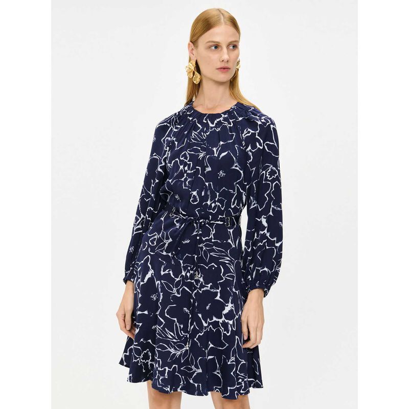 Veronika Maine Navy Blooms Gathered Neck Dress image number 3